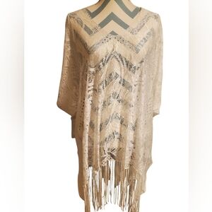 Ana & Rose Cream Lace Poncho with Fringe